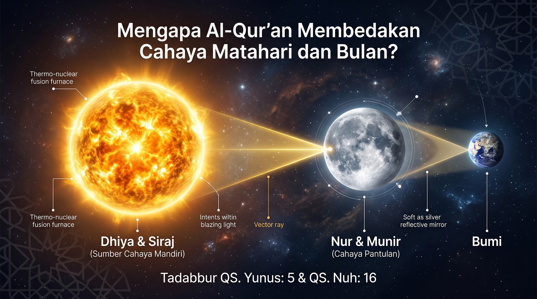 Mengapa Al-Qur'an Membedakan Cahaya Matahari dan Bulan? Rahasia Optik Astronomi dan Kehangatan Jiwa