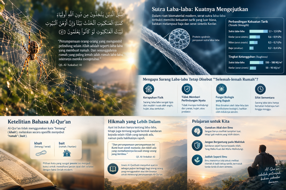 Mengapa Al-Qur'an Menyebut Sarang Laba-Laba Selemah-lemah Rumah? Menelisik Kekuatan Tarik Sutra Spidroin, Kanibalisme Biologis, dan Kerapuhan Batin